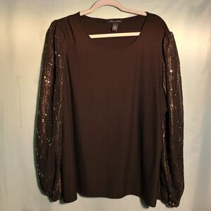 Women’s Black Sequin Sleeve Top – Elegant Long Sleeve Blouse